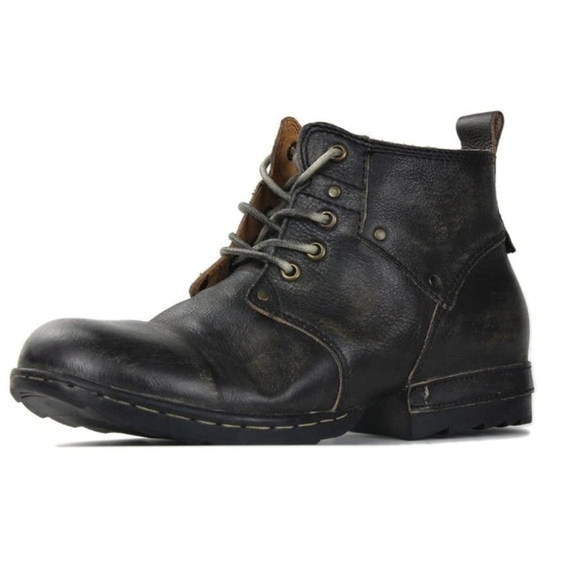 Men's Distressed Black Leather Ankle Boots